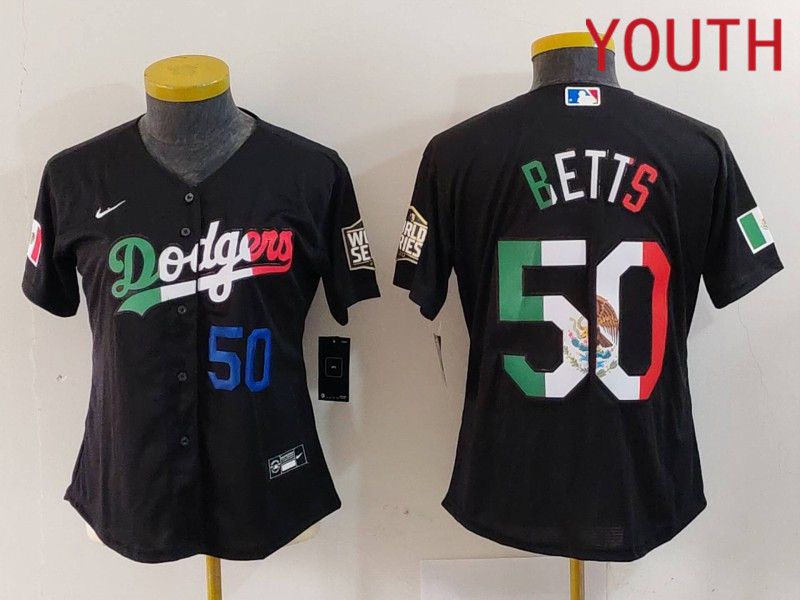 Youth Los Angeles Dodgers 50 Betts Black Fashion Nike 2024 MLB Jersey style 7243